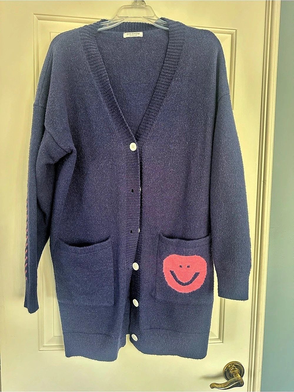 SheShow Navy Blue Smiley Face Cardigan
